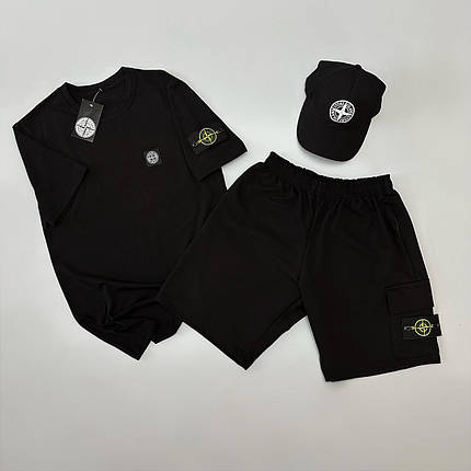 Футболка(чорна) + шорти + кепка Stone Island, фото 1
