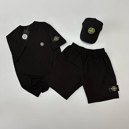 Футболка(чорна) + шорти + кепка Stone Island, фото 2