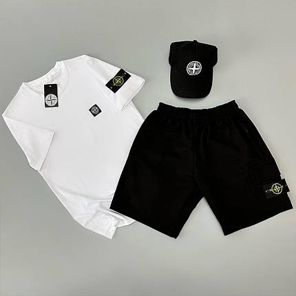 Футболка(біла) + шорти + кепка Stone Island, фото 2