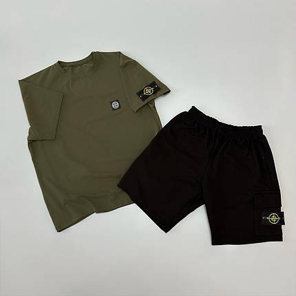 Футболка(хакі) + шорти Stone Island, фото 1