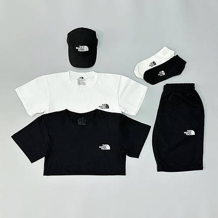 Футболка (біла) + футболка (чорна) + шорти + кепка TNF + шкарпетки в подарунок, фото 1