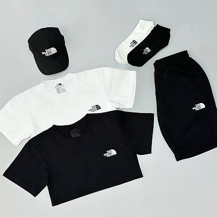 Футболка (біла) + футболка (чорна) + шорти + кепка TNF + шкарпетки в подарунок, фото 2