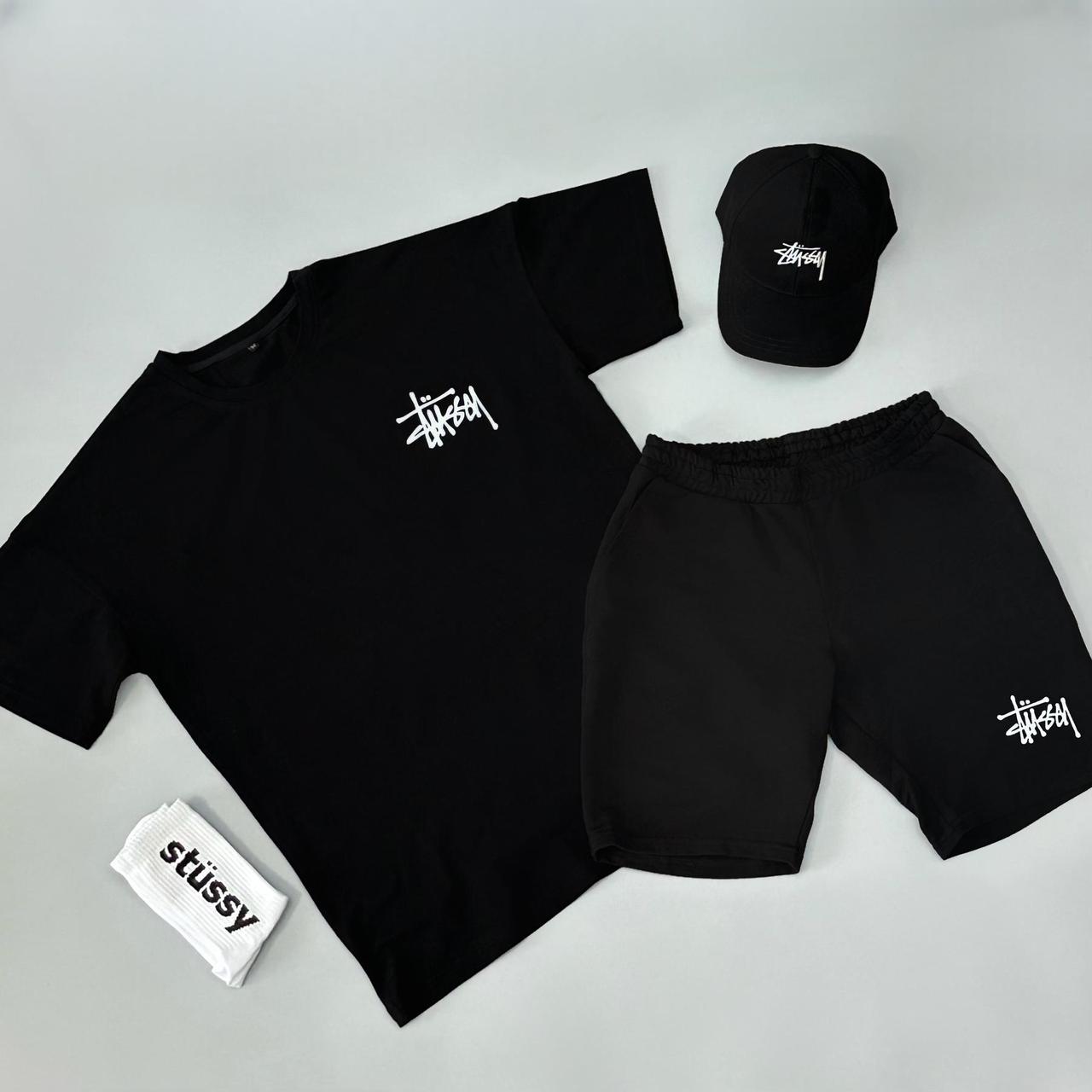 Футболка(чорна) + шорти + кепка Stussy + шкарпетки в подарунок