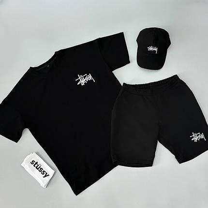 Футболка(чорна) + шорти + кепка Stussy + шкарпетки в подарунок, фото 1