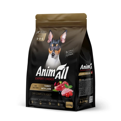 Сухий корм AnimAll для дорослих собак малих порід, зі свіжою індичкою та ягням, 2.5 кг