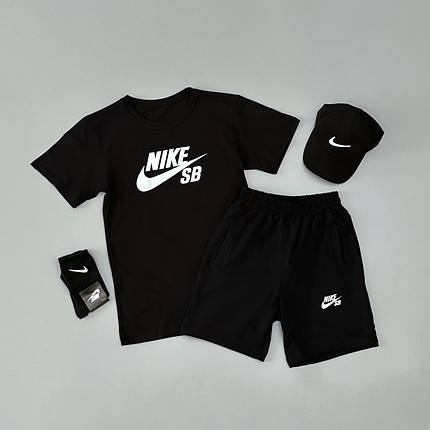 Літній комплект футболка Nike SB+шорти Nike SB+кепка Nike+шкарпетки в подарунок (чорний), фото 1