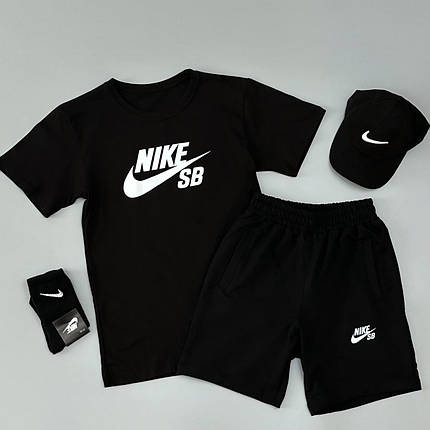 Літній комплект футболка Nike SB+шорти Nike SB+кепка Nike+шкарпетки в подарунок (чорний), фото 2