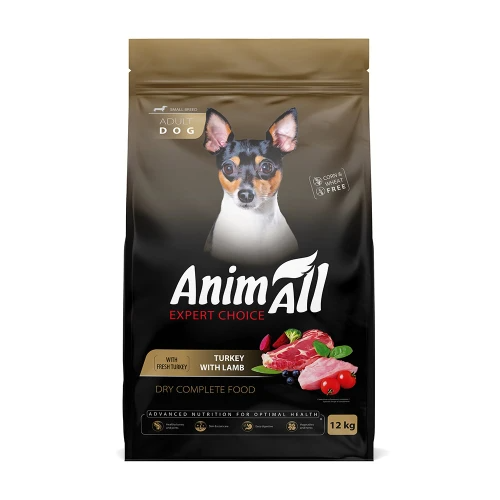 Сухий корм AnimAll для дорослих собак малих порід, зі свіжою індичкою та ягням, 12 кг