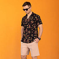 Мужская гавайская рубашка черная Pobedov Dejavu Totem- пляжная рубашка с принтом, relaxed fit