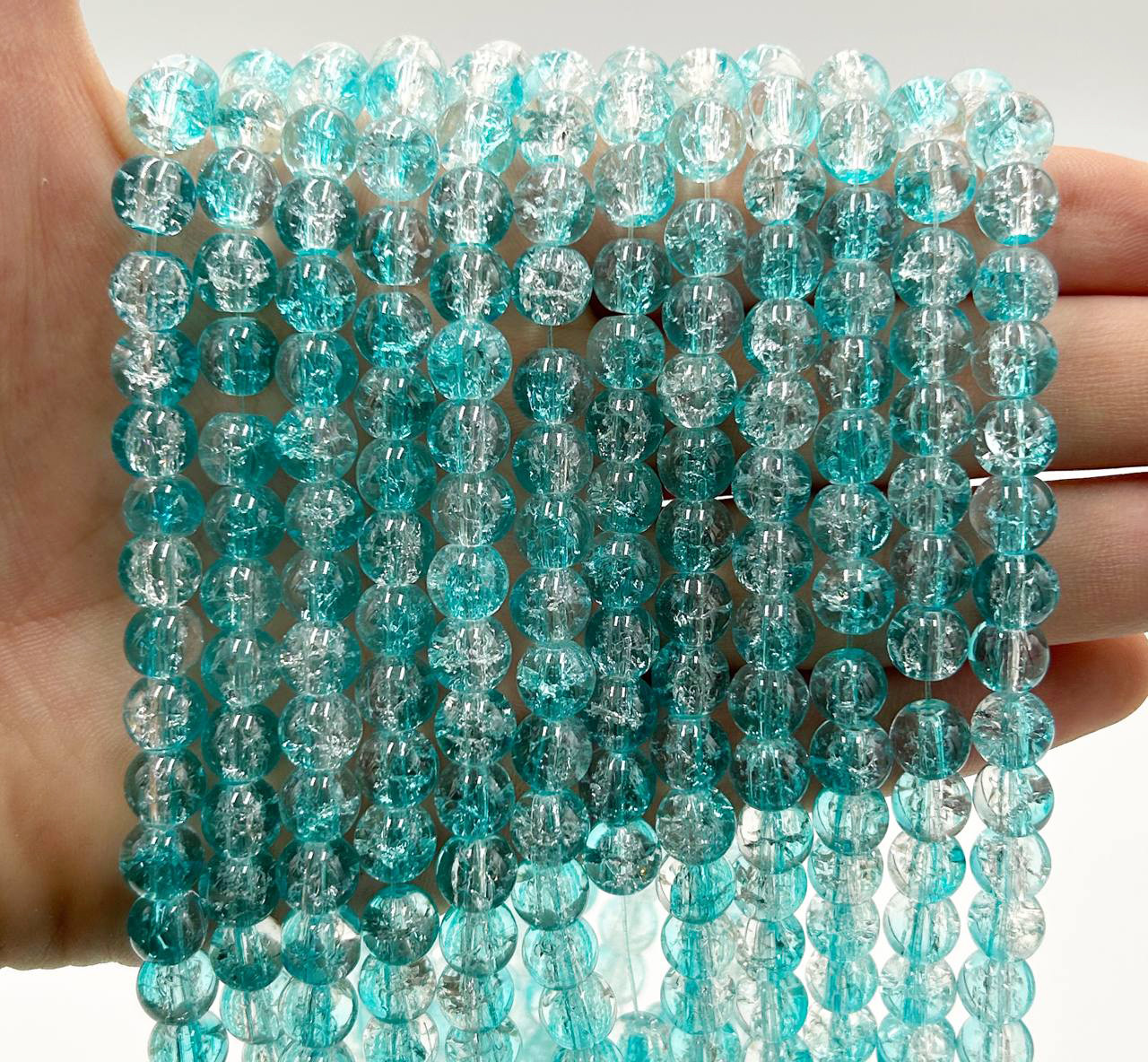 Скляні намистини "Бите скло" / Упаковка ≈ 100шт / Ø8мм / Прозоро-бірюзовий, фото 1