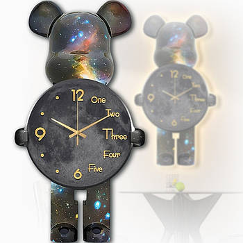 Настінний годинник 31x60 см у вигляді Ведмедика з LED-підсвічуванням NCH-31-60 Чорний Годинник у будинок на батарейках