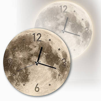 Настінний круглий годинник 40x40 см у вигляді Місяця з LED-підсвічуванням з арабськими цифрами та точками NCH-40-40 Сірий