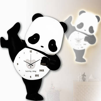 Настінний годинник 31x40 см у вигляді Панди з LED-підсвічуванням NCH-31-40 Чорно-білий Годинник у будинок на батарейці