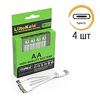Батарейки AA акумуляторні LiitoKala 3450T з роз'ємом USB Type-C на 1.5V/3450mWh — 4ШТ.