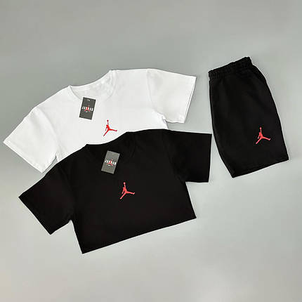 Футболка(чорна)+ футболка(біла) + шорти Air Jordan (червоний логотип), фото 2