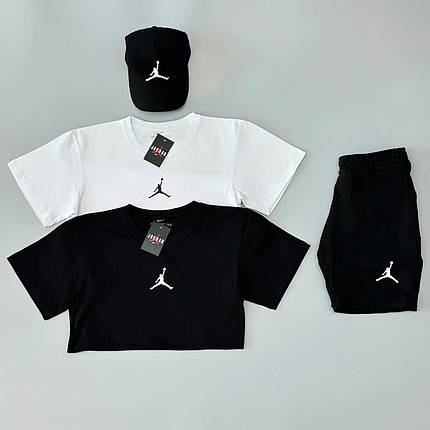 Футболка(біла) + футболка(чорна) + шорти + кепка Air Jordan, фото 2