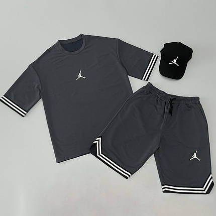 Літній комплект футболка+шорти+кепка Air Jordan сірий, фото 1