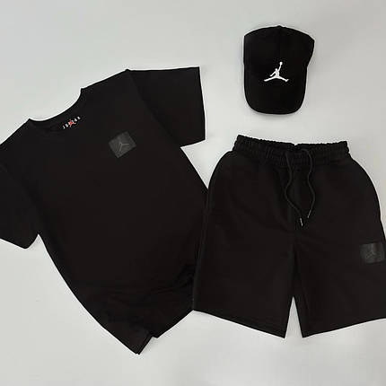 Літній комплект футболка + шорти + кепка Air Jordan нашивка чорний, фото 2