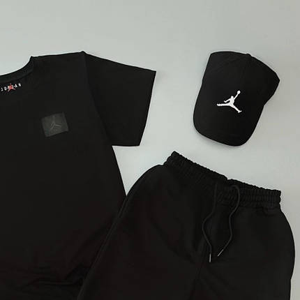 Літній комплект футболка + шорти + кепка Air Jordan нашивка чорний, фото 3