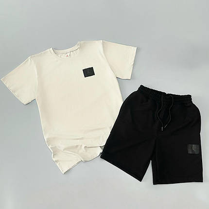 Літній комплект футболка+шорти Air Jordan нашивка молочний, фото 1