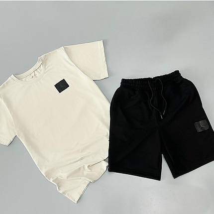 Літній комплект футболка+шорти Air Jordan нашивка молочний, фото 3