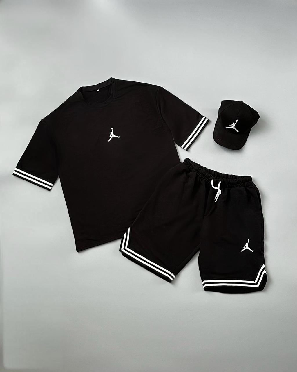 Літній комплект футболка+шорти+кепка Air Jordan чорний