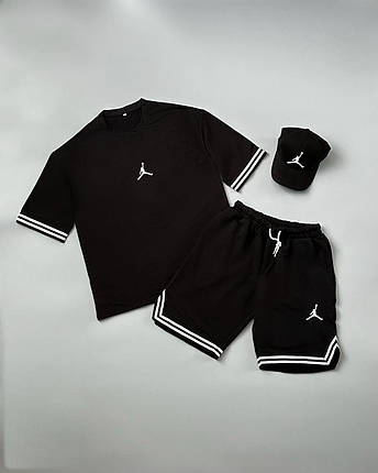 Літній комплект футболка+шорти+кепка Air Jordan чорний, фото 1