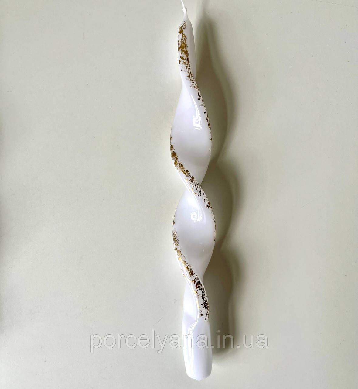 Свічка столова довга конусна Ribbon 27 см Adpal Біла з позолотою, фото 1