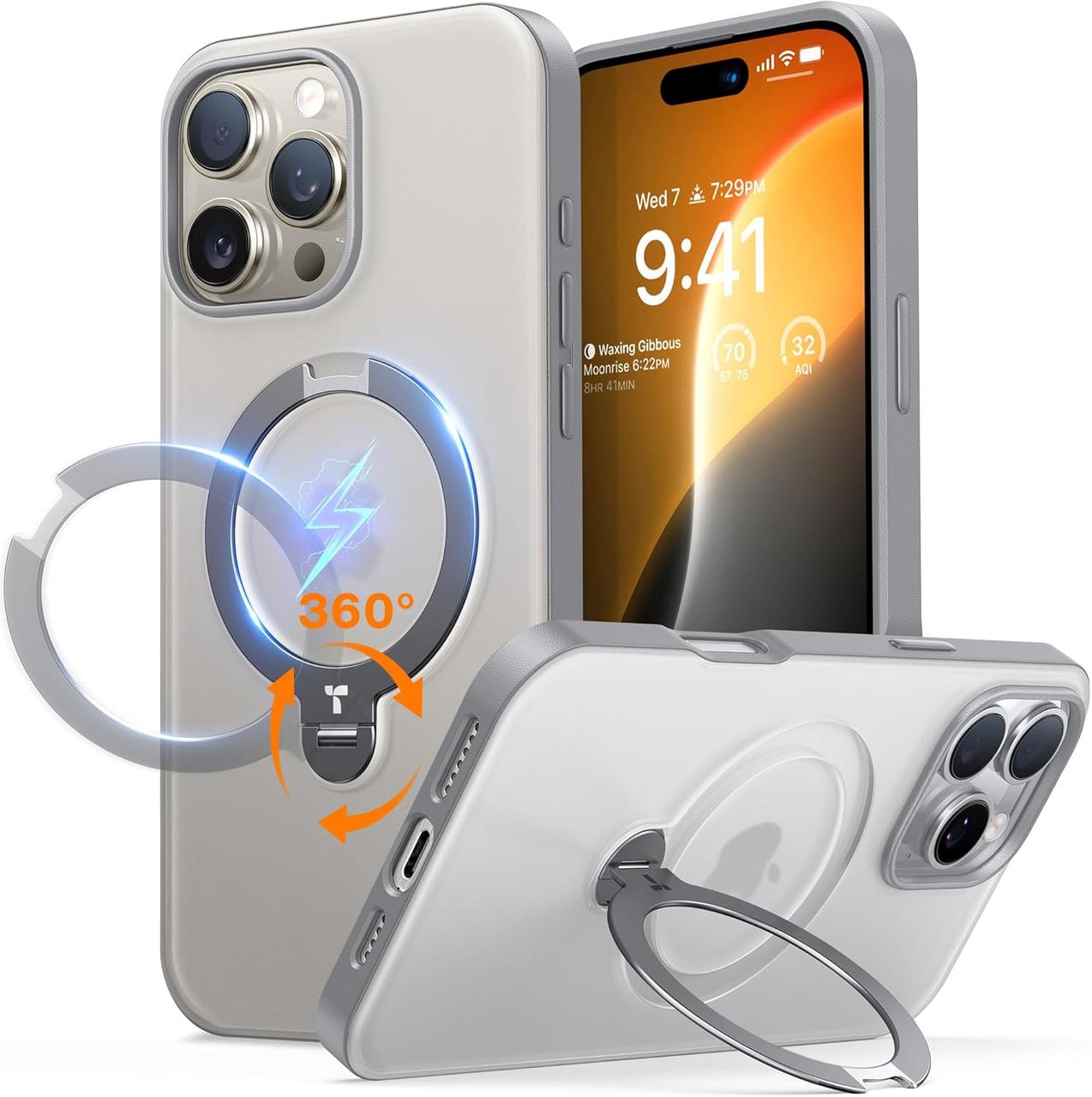 Чохол для iPhone16 Pro TORRAS 360°Spin. Напівпрозорий чохол з підставкою