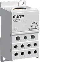 Hager KJ02B - Розподільний блок 1П 400A - ввід 1х150 мм2 / вивід 2х25 + 2х16 мм2 + 4х10 мм2