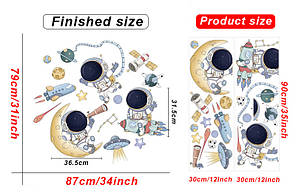 Вінілові наклейки BRUP Космонавти планети (лист 60 х 90 см) Б365-14, фото 2