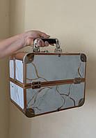 Б'юті кейс - валіза з ключем  Мрамор блакитний з золотом