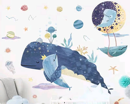 Вінілова наклейка Синій кит із дітьми (лист 60 х 90 см) Б437-7, фото 1