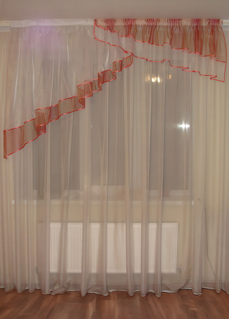 Ламбрекен асиметричний Firanka Каскад карниз 200см рожевий з білим (92_5пб), фото 1