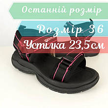 Босоніжки для дівчинки-підлітка Tom.m без шкіряної устілки, чорні з контрастною строчкою розмір 36 - 23,5 см