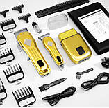 Золота Бездротова Машинка 3в1 Weeme Тример бритва з РК-дисплеєм насадками та акумулятором pvd-покриттям, фото 2