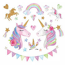 Вінілові наклейки BRUP Єдинороги з веселкою (лист 60 х 90 см) Б202-19, фото 3