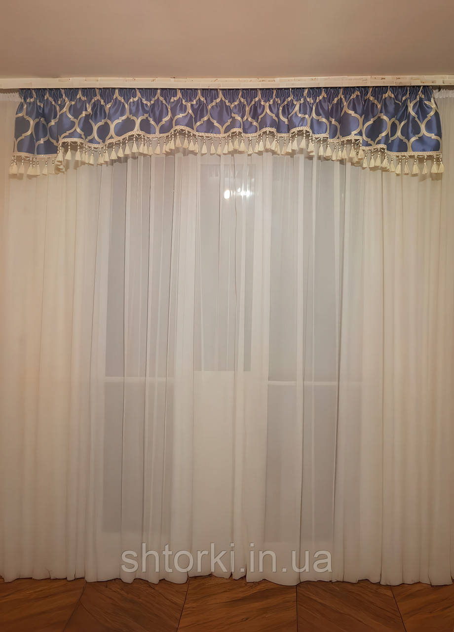 Ламбрекен Firanka Simple Арка з бахрамою карниз 250см блакитний з пісочним (92_8пб)