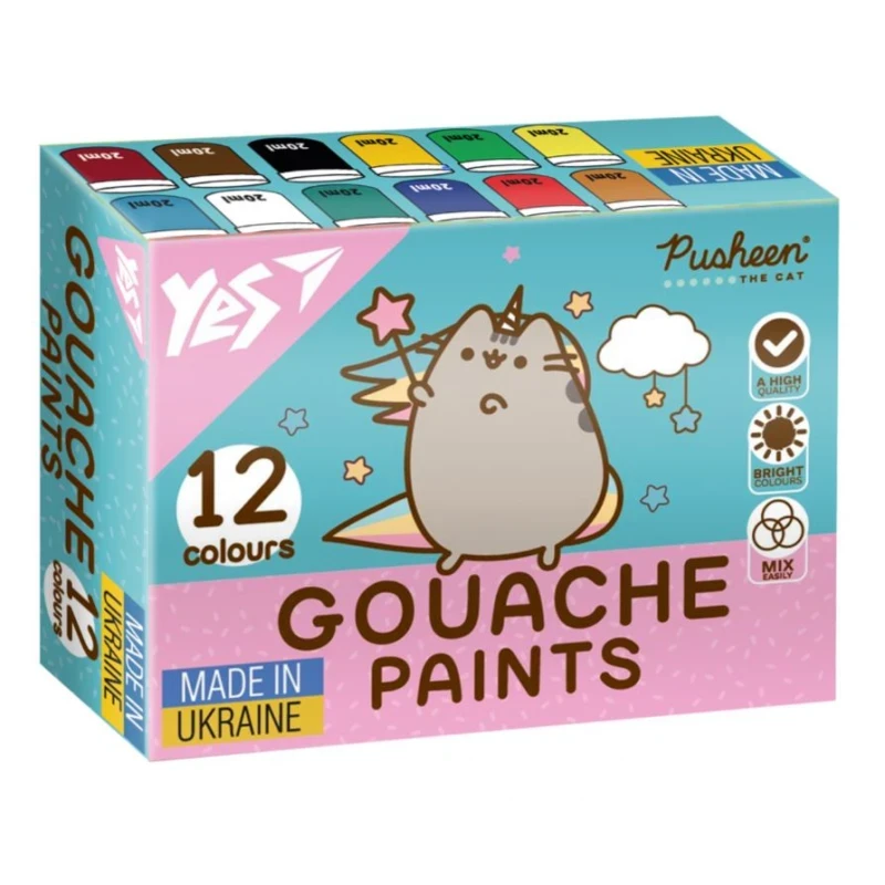 Фарби гуашеві Yes Pusheen 12 кольорів по 20 мл 230402