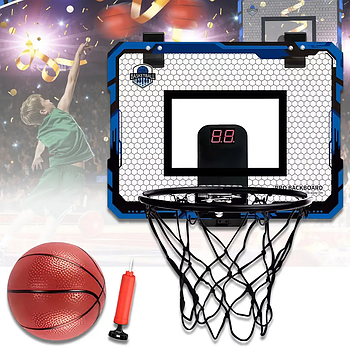 Баскетбольне кільце 25 см на щиті 39x28 см з електронним табло, м'ячем і насосом