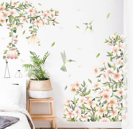 Інтер'єрні вінілові наклейки Квітучі дерева пташка (лист 90 х 60 см) Б126, фото 1