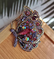 Брошка Магія польоту фіолетовий метелик з кристалами 9×6.5 см BRS047