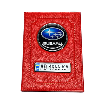Червона обкладинка для автодокументів SUBARU