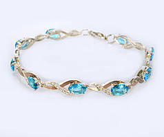 Срібний браслет з золотими пластинами та фіанітами