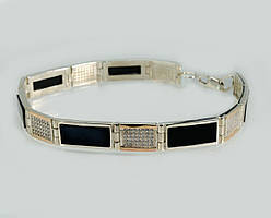 Срібний чоловічий браслет із золотими пластинами