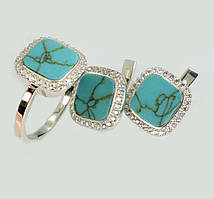 Срібний набір з бірюзою та фіанітами