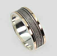 Обручка срібна з золотими пластинами