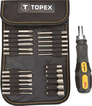Біти TOPEX, набір 26шт, 1/4", бітотримач, торцеві головки 6шт, SL,PH,PZ,T, CrV