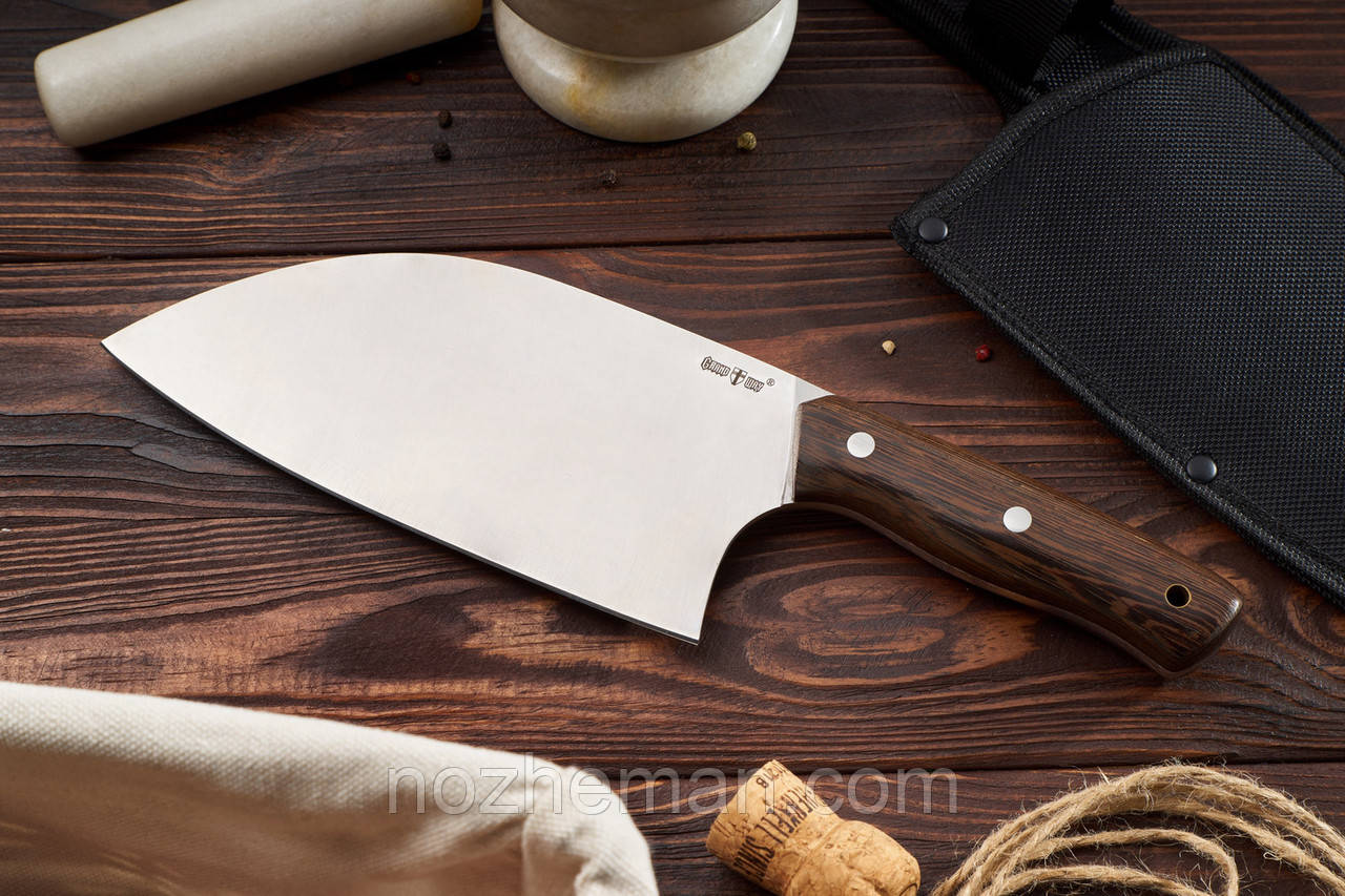 Туристичний ніж Серб з нержавіючої сталі 420 і дерев'яними накладками на рукояті, тканинний чохол в комплекті., фото 1