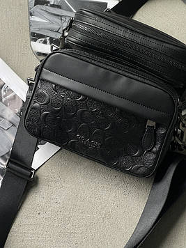 Чоловіча сумка COACH GRAHAM CROSSBODY через плече чорний стьобаний Коуч
